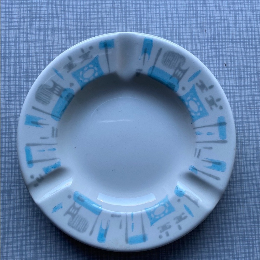 Vintage Blue and White Ceramic Ashtray